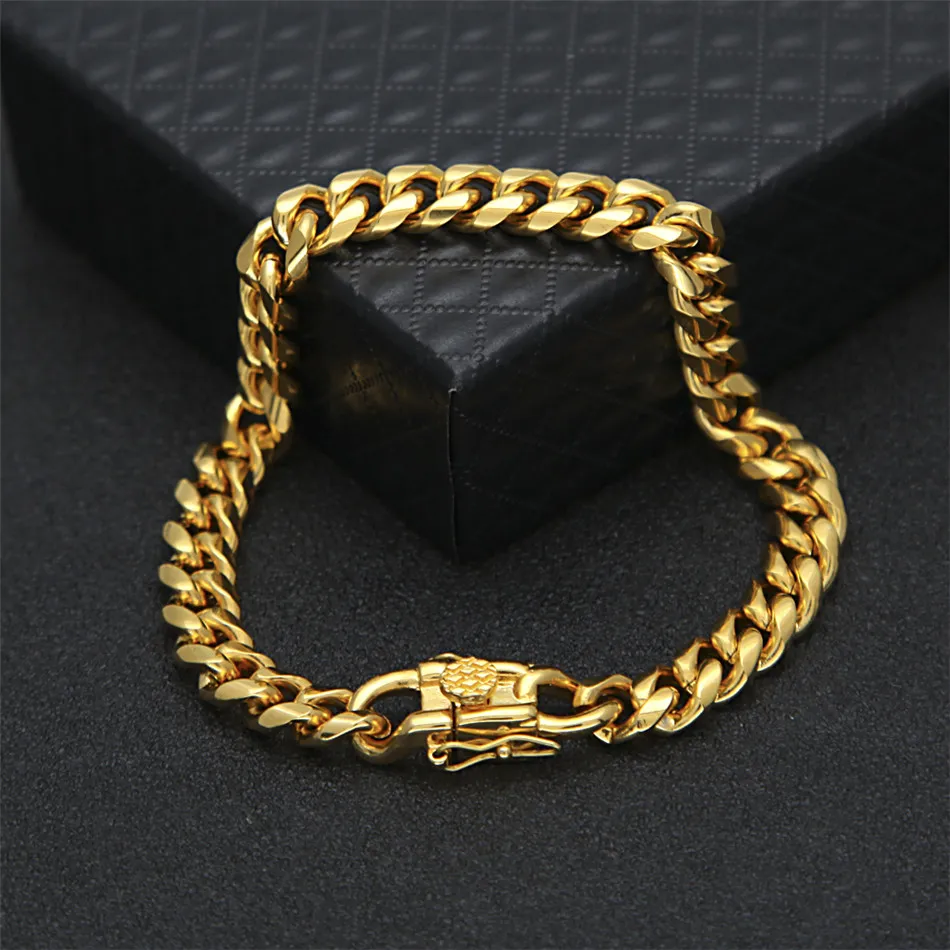 7mm Mens Miami Cuban Bracelet Chain Hip hop Style Stainless Steel Bracelet Link Fashion Punk Jewelry 215cm4933026