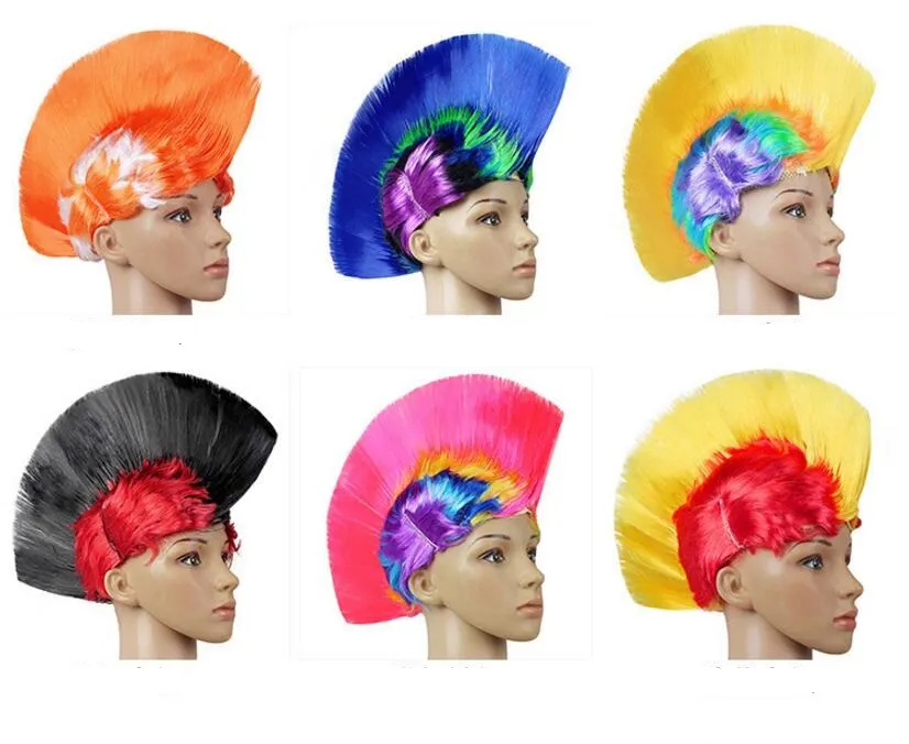 Rainbow Led Mohawk Hair Wigs Fashion Piłka nożna Fans Punk Wig Performance Cosplay Party Flashing Wigs Festival Christmas Flash peruka