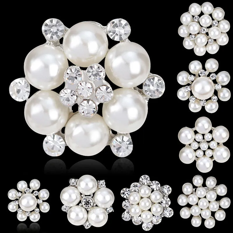 Cristal strass et imitation perle broche plaqué argent style flocon de neige broches broches pour bouquets de mariage bijoux drop ship