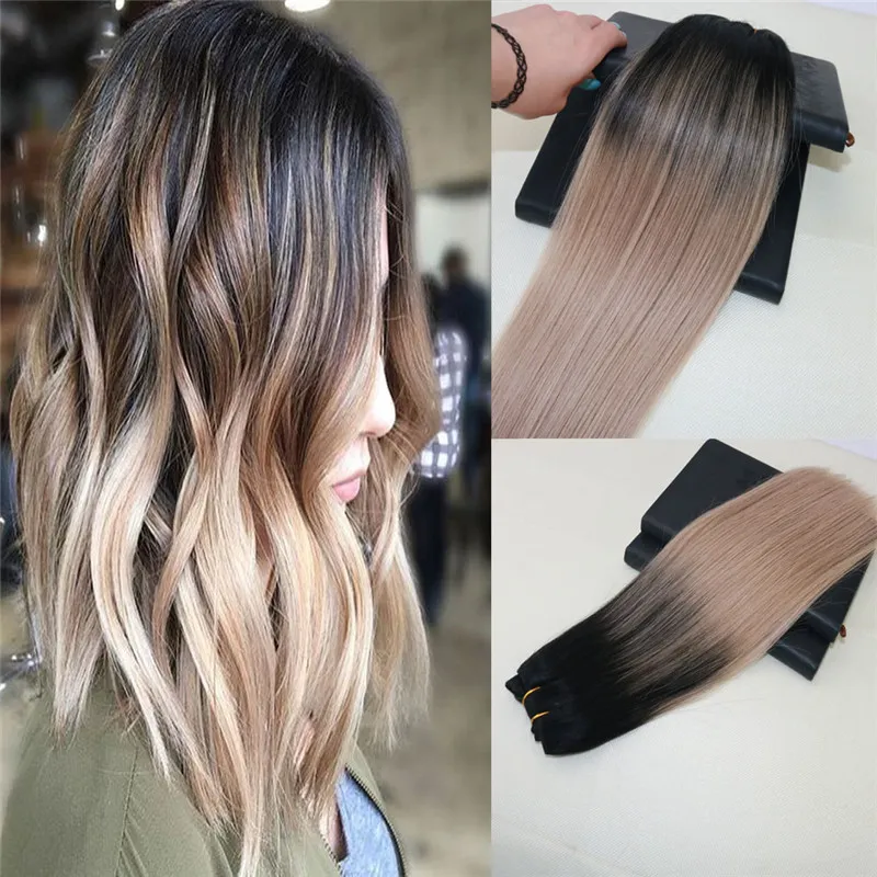 Extensions de cheveux humains brésiliens Remy de qualité 8A Balayage # 1B se décolorant à # 18 Omber Hair Weave Straight Virgin Non Transformed Hair Trame 100g