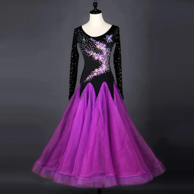 New Ballroom Dance Dress Modern Modern Waltz Tango Standard Strass Dance Dress personalizzabile 3 colori S-2XL