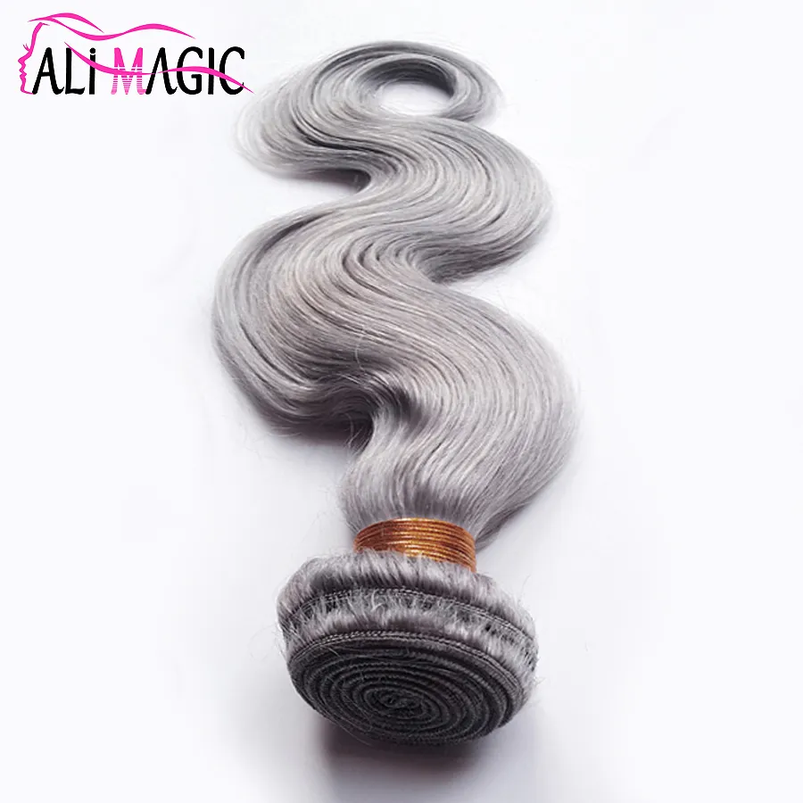 AIL Magic Gray Human Hair Weave Silver Gray Hair Extension Factory Factory Provian Peruvian Indian Malaysian Broclian Body Wave Hair 3 حزم