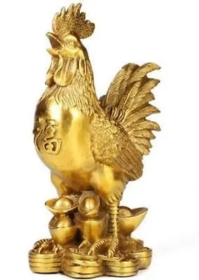 Colección zodiaco chino Fengshui pollo estatua de latón 6x5x10 CM