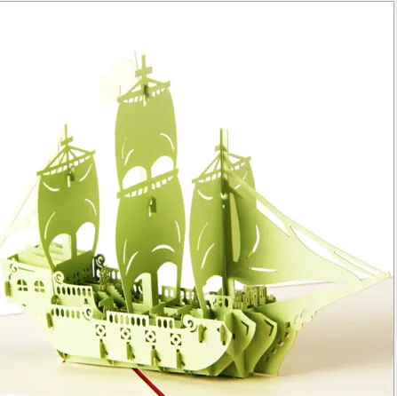 クリエイティブ3Dグリーティングカードカスタムミッドアータム名カードの封筒付きレトロボートボン航海