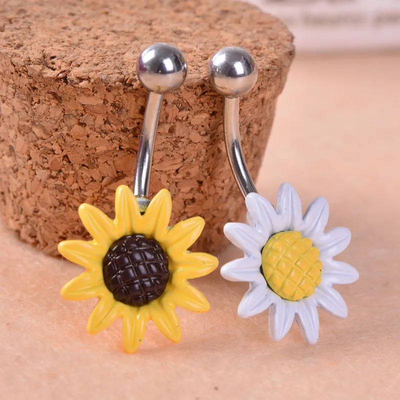 Gofuly Top Top Sunflower Flower Surgical Steel Belly Butly Button Ring Dericing Bodich Body Best