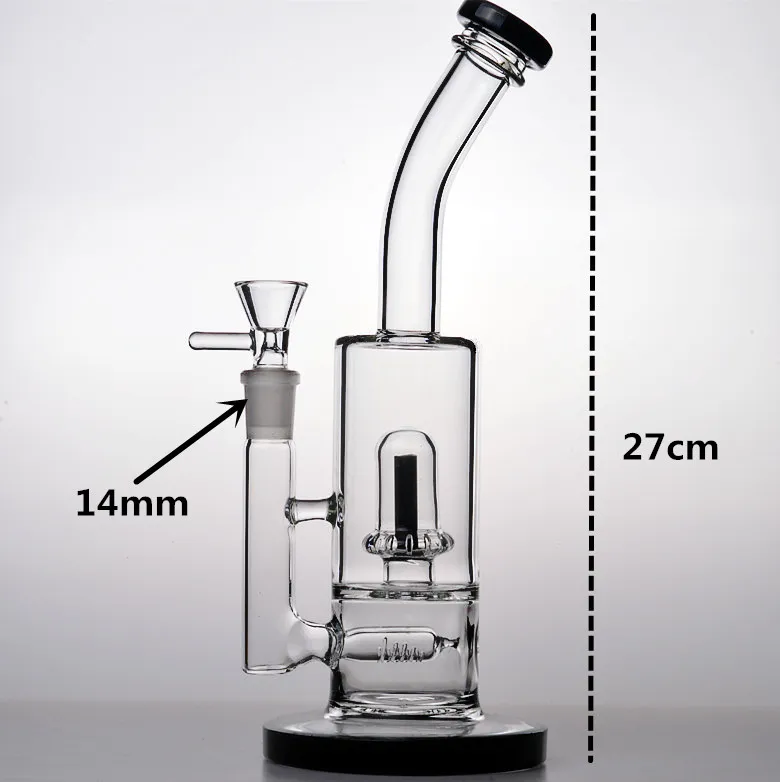 Black glass bongs water pipes smoking recycler oil rigs bowl beaker quartz bange bubbler ash catcher triple honeycomb perc 14mm tall 27cm