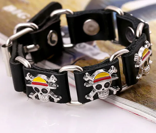 Vintage piraat schedel bedelarmband mannen casual lederen armband met metalen gesp coole punk sieraden 2 kleuren op voorraad