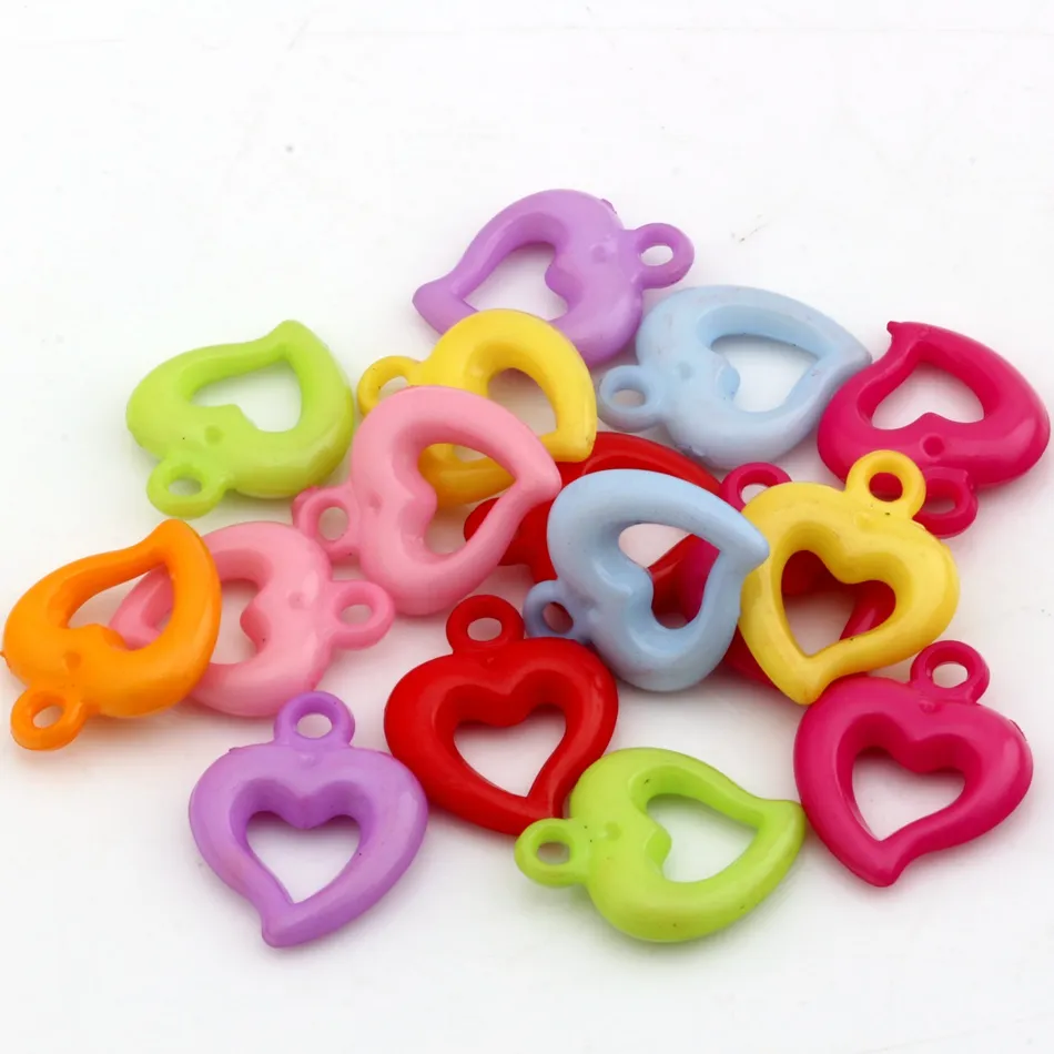 Colorful Acrylic Heart Plastic Charms Pendants For DIY Jewelry Making