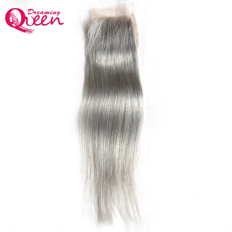 Grey Straight Lace Closure Ombre Brazilian Virgin Human Hair 4x4 Lace Closure With Baby Hair Gray Color Hair Closure Best Quality