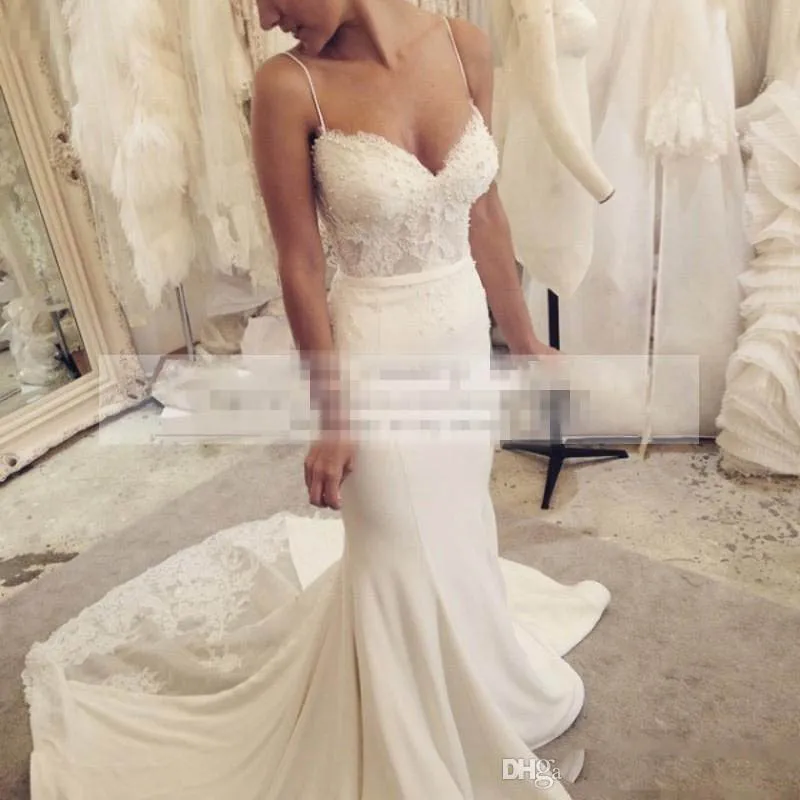 Zarif Berta Vintage Beach Gelinlik 2017 Denizkızı Sheer Dantel Seksi Artı Boyu Boncuklu Mahkeme Tren Riki Dalal Country Bridal Go5239410