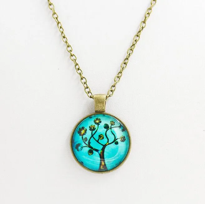 Jewelry Tree Retro Gemstone Pendant Necklace Life Tree Sweater Chain WFN328 with chain a 