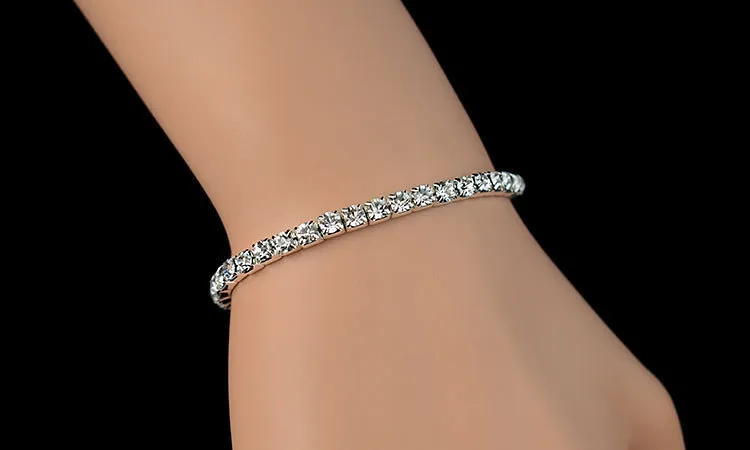 Hot Koop 1 Rijen Strass Stretch Bangle Bruiloft Armbanden Bruids Sieraden Goedkope Kralen Armband Voor Bruid Feestavond Prom Dress