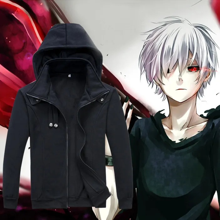 Wholesale Tokyo Ghoul Hoodie Anime Ken Kaneki Cosplay Zipper Cotton Black Hooded Jacket Coat Sweatshirt
