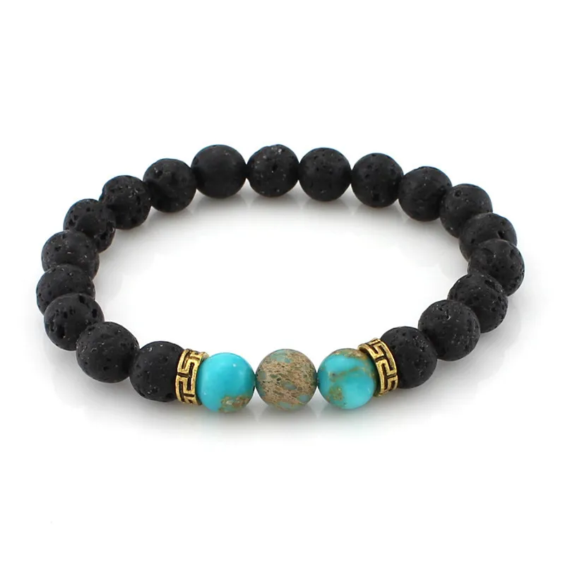 7 Chakra Bracciale in pietra lavica naturale donna Gioielli elastici Uomo Braccialetti con diffusore di olio essenziale Bracciale con perline Yoga Kimter-B348S FZ