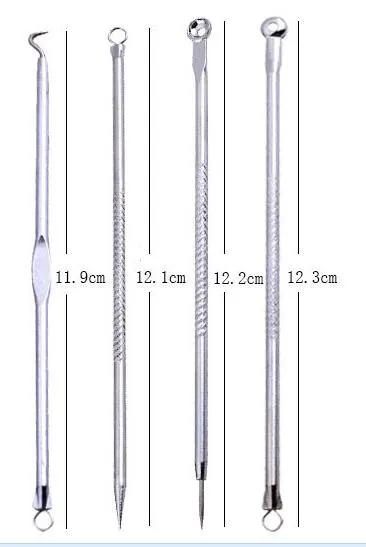 4 st / set Verktyg Kit Acne Extractor Remover Blackhead Pimple Needles Blemish Behandlingar Silver Rostfritt Stål Nål