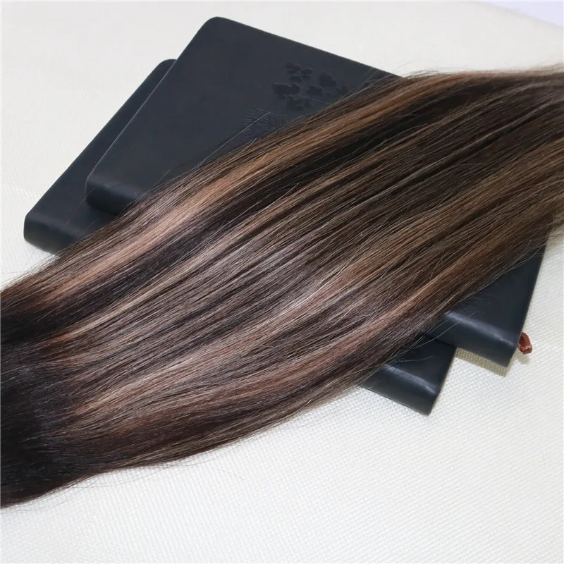 Balayage Color # 2 blaknięcie do # 27 Omber Hair Wątek Rozszerzenia 100% Real Remy Ludzkie Włosy Splot SLK Proste 8a Grade Weft