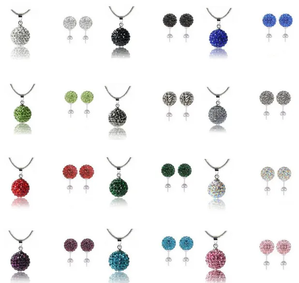 Hot Sale! 10mm Bästa Nya Hot Klhsf Mix Färg Svart Vit Fashion Crystal Set Hängsmycke Halsband Studs Örhängen Smycken C016