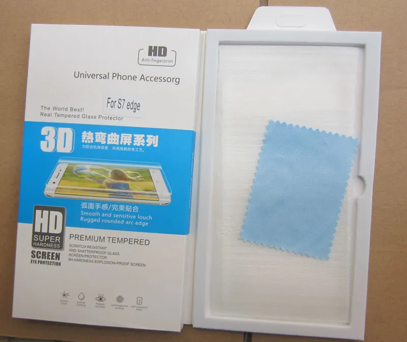 film de protection d'écran LCD en verre trempé incurvé 9H adapté aux cas pour samsung galaxy s6 s7 s8 s9 edge plus avec emballage de vente au détail