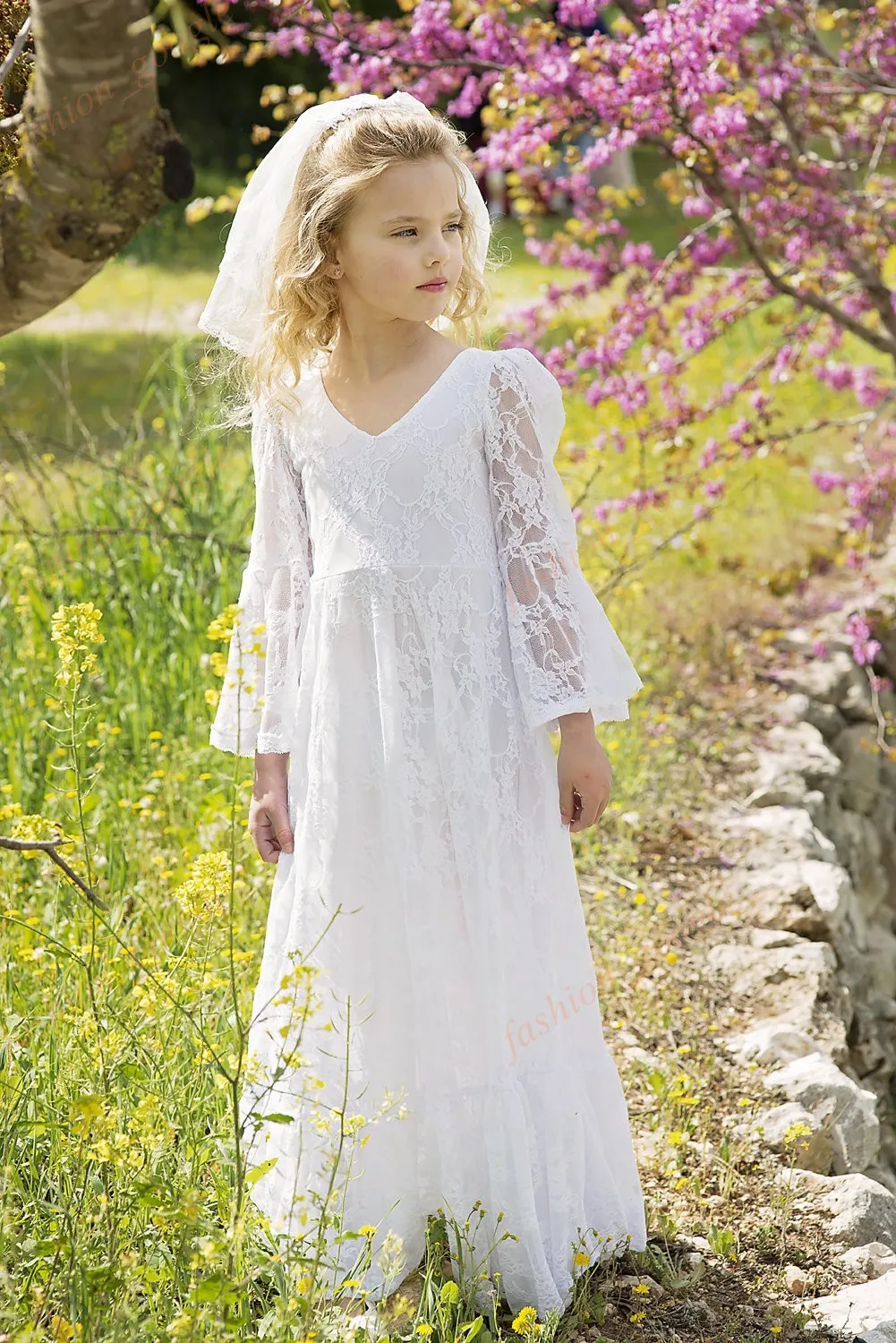 Vintage Boho Chic Boho Communion Dress With Long Sleeves Perfect For ...