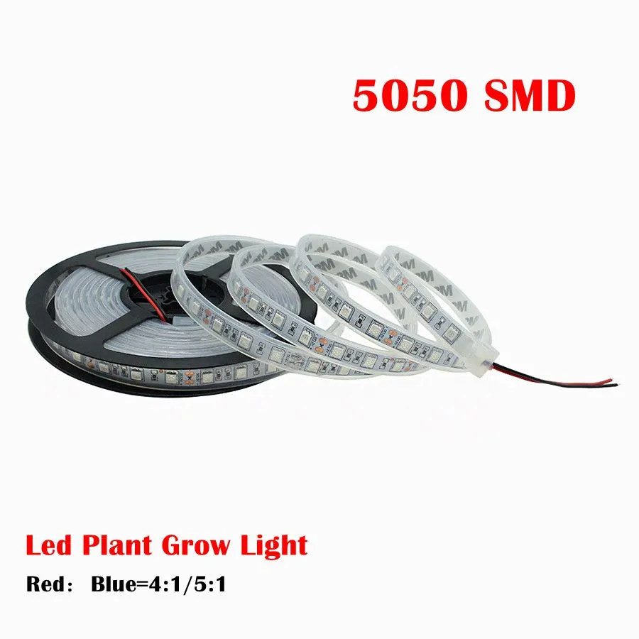 Silikon Vattentät 5m 300LEDS 5050 LED Växt Växt LED Strip Ljus Full Spectrum 5050 Röd Blå 4: 1 5: 1 för växthus