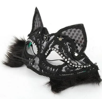 Maschera feste di Halloween Maschere animali in pizzo Maschera volpe Colore bianco nero Mezza faccia Accessori maschere gatti sexy