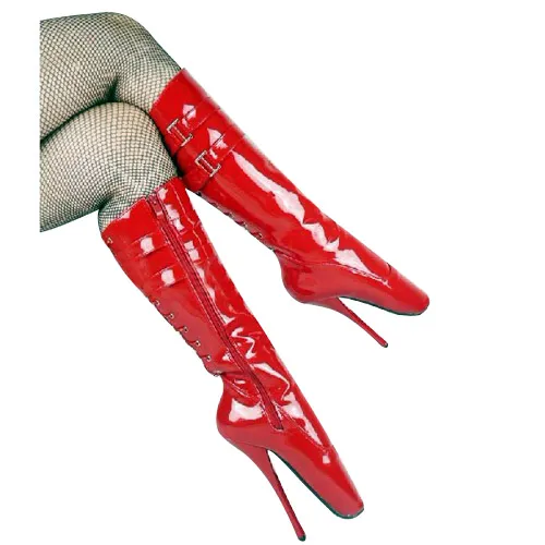 Red thigh high top boots no heel