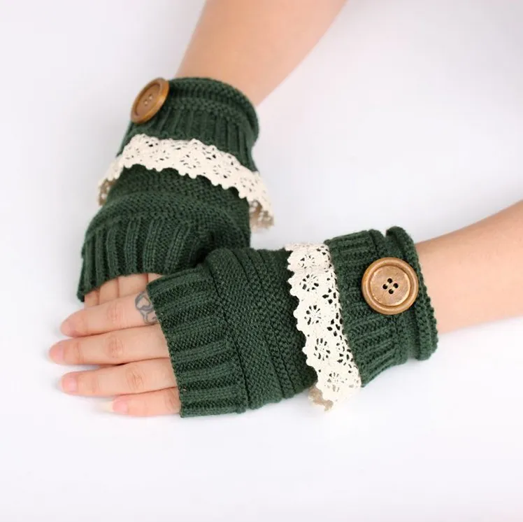 2016 Autumn Winter Lady Knitted Fingerless Gloves Adult Weave Wrist Glooves Hand Gloves With Buttons Lace Warmer Knitted GlovesQ0457
