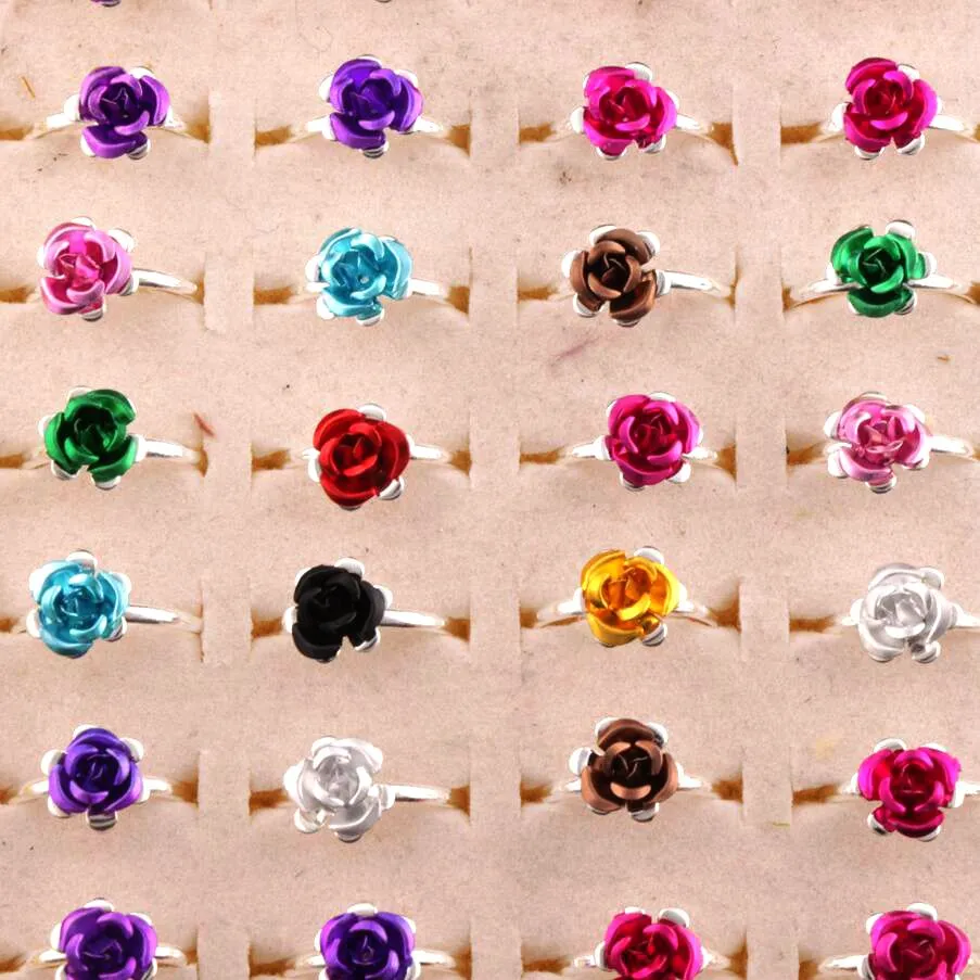 Coloré Petite Fleur Anneau Réglable Taille Frais Bande Anneaux Bijoux DIY NOUVEAU R3088/98