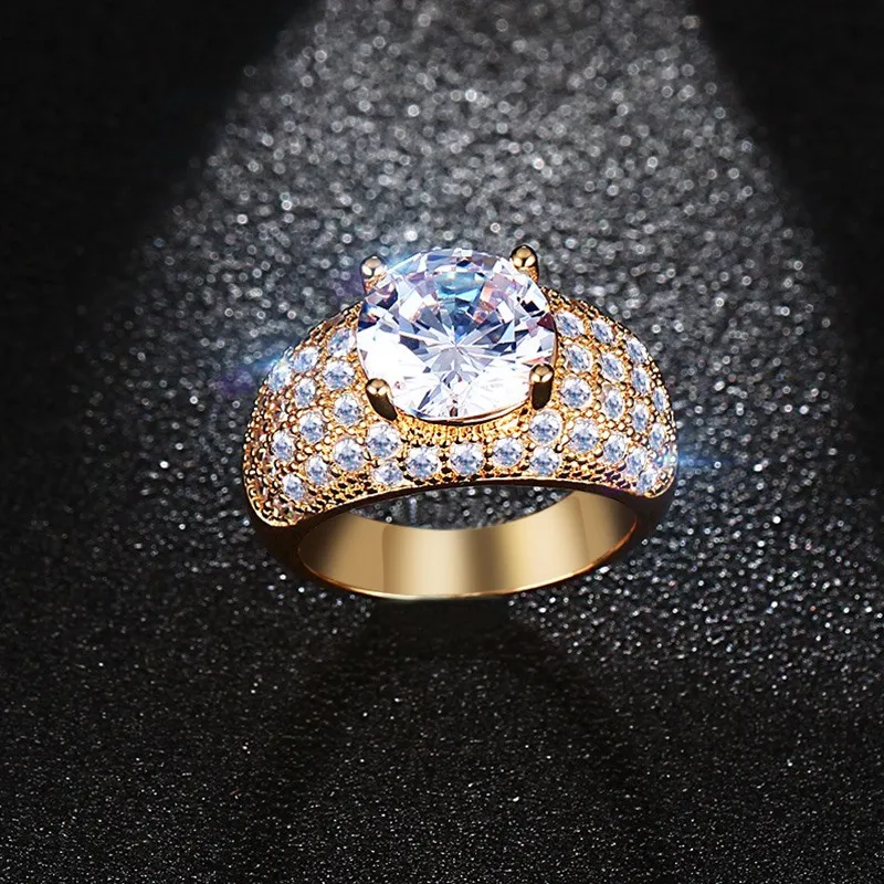 Anéis de diamante simulados vintage para mulheres jóias casamento banhado a ouro grande anel de dedo redondo atacado RT-017