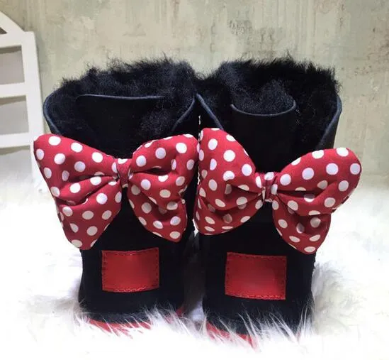 Classic Design Korte Baby Jongen Meisje Dames Kids Bow-Tie Sneeuwlaarzen Bont Geïntegreerde Houd Warme Laarzen EUR Szie 25-41 Gratis verzending