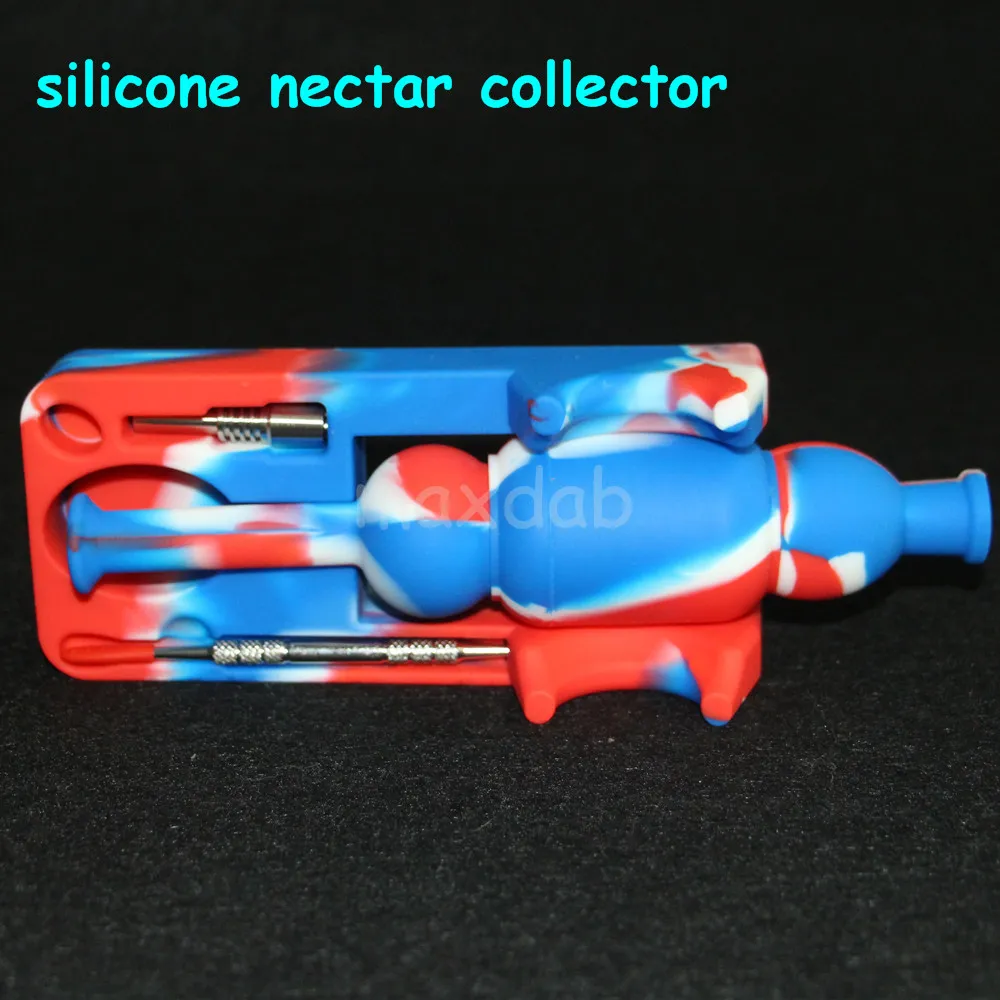 Wasserpfeifen Großhandel Silicon Nectar Kits mit 10 mm Gelenk Ti Nail Bohrinseln Glasbongs Silikon Wasserpfeife Bubbler Bong