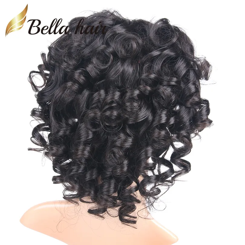 Big Curly Front Spets Wig Virgin Human Hair Natural Color for Black Women 130 150 Density Bellahair5199019