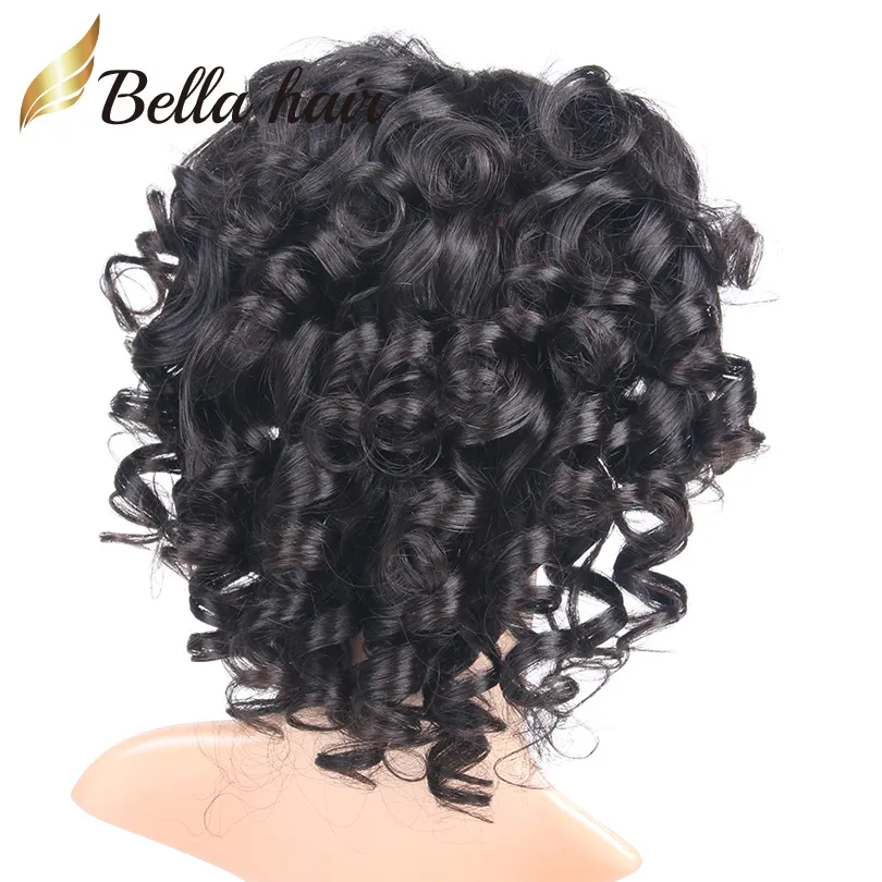 Big Curly Front Lace Wig Virgin Människa Hår Naturfärg För Svarta Kvinnor 130% 150% Densitet Bellahair