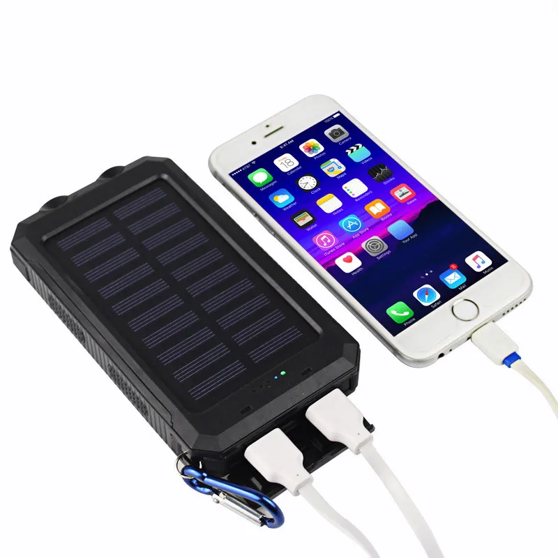 20000mAh 2 USB Port Solar Power Bank Charger Office Batternal Batch مع صندوق بيع بالتجزئة لـ iPhone iPad Samsung