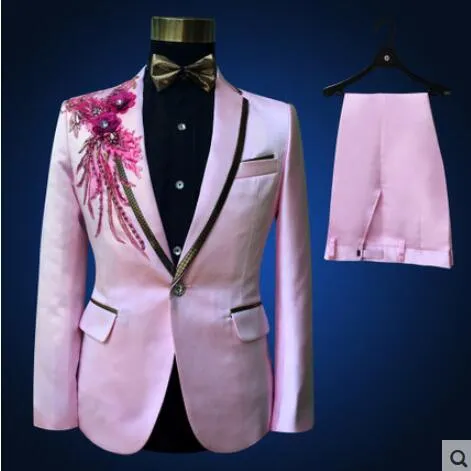 jacket+pants+bow tie+beltfashion suits set groom wedding prom party red black blue slim costumes blazers flower formal dress show bar