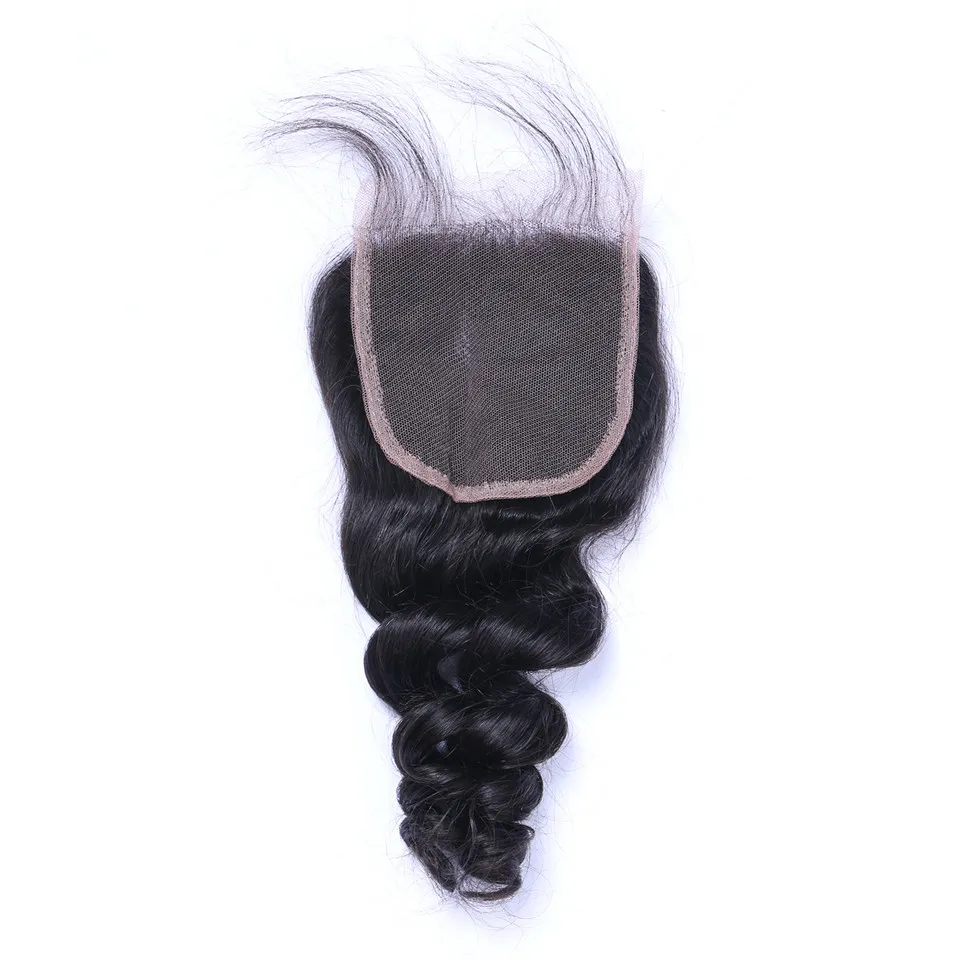 Brezilyalı gevşek dalga insan remy saç örgüsü 4x4 dantel kapalı ağartılmış düğümler 100g/pc doğal renk çift atkı saç uzatma