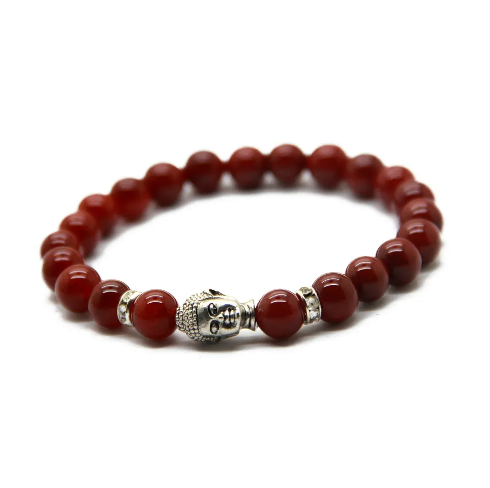 Vente en gros / Bracelet de Bouddha perlé pour hommes, Turquoise, Onyx noir, Agate de veines de dragon rouge, Bijoux en pierre semi-précieuse d'oeil de tigre