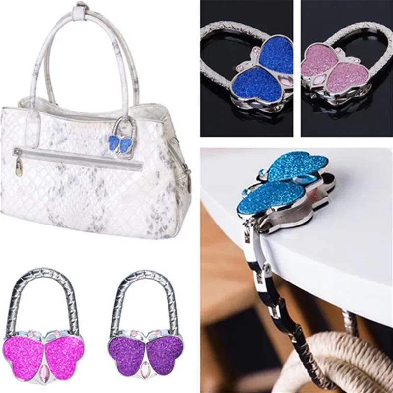 Metal Foldable Bag Purse Hook Bags Hanger/Purse Hook/Handbag Holder Shell Sack Folding Table Butterfly Bling Colors