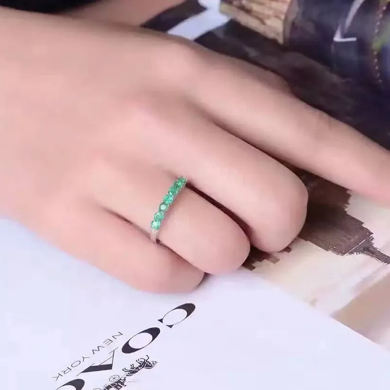 100% natuurlijke edelsteenring Solid 925 Sterling zilveren smaragdgroene ring 7 stks 2.5mm ronde natuurlijke smaragdd edelstenen ring eenvoudig ontwerp