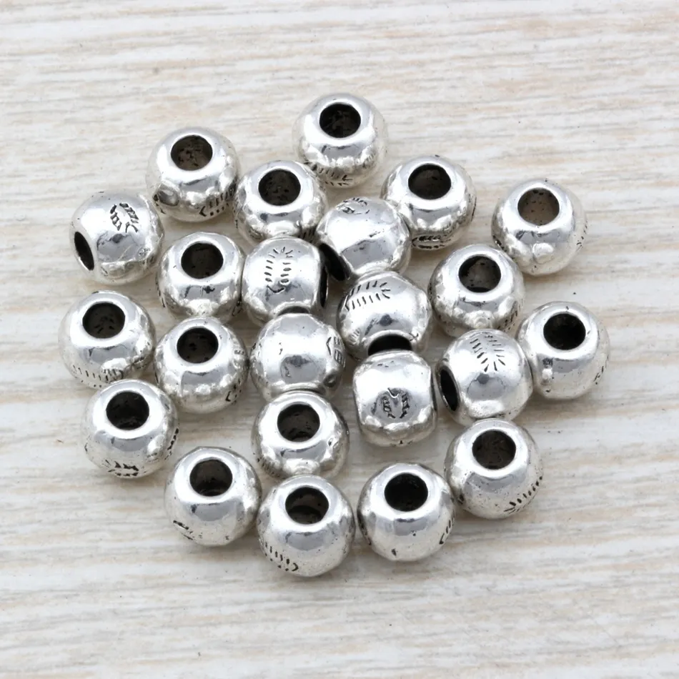 MIC Antique Prata Liga de Zinco Bali Estilo Rodada Spacer Bead 7x6mm Jóias DIY D18