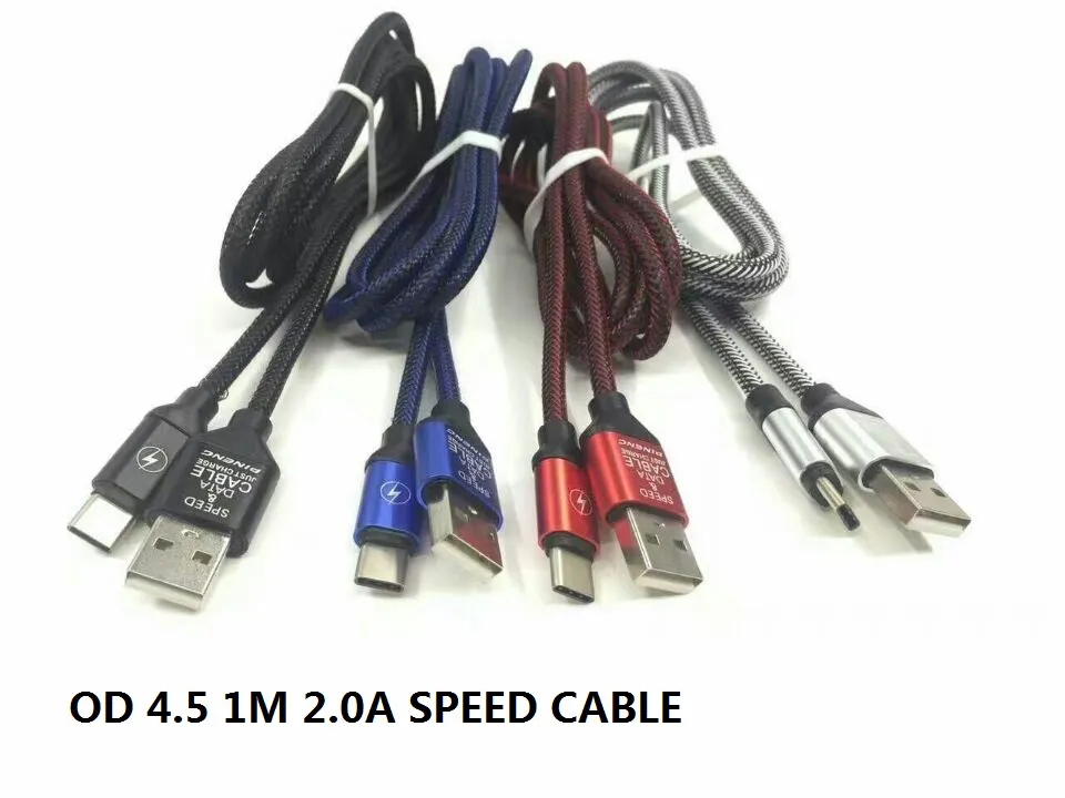 1M 3FT 2.0A SPEED Charge OD4.5 Metal Adatper Fish Bone Micro USB Cable Nylon Braided Cord Wire for Phone 