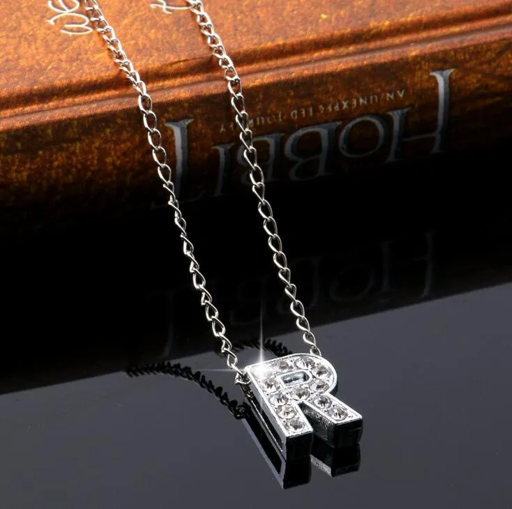 vente nouvel alliage diamant inscription ornements A-Z simple 26-lettre collier femme WFN004 avec chaîne mélanger l'ordre 20 pièces beaucoup