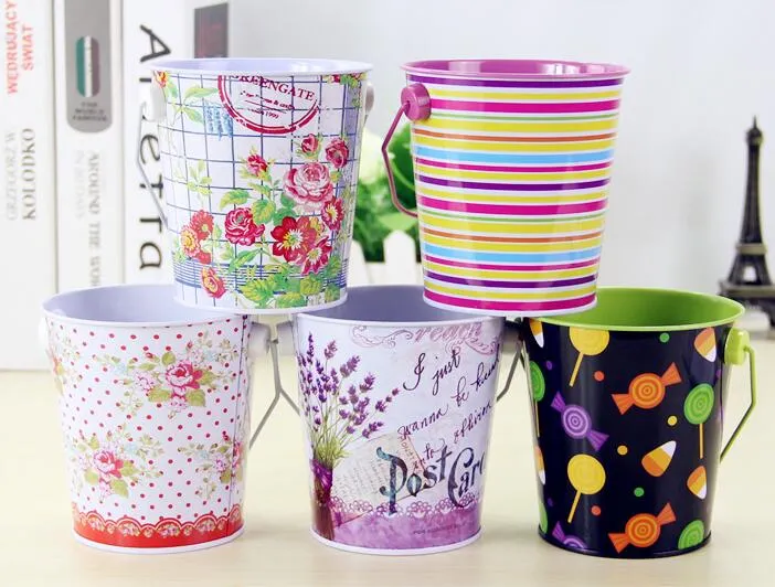 D10*W7*H10CM Wholesale Mini Tin Buckets Oval Metal Pails Colourful