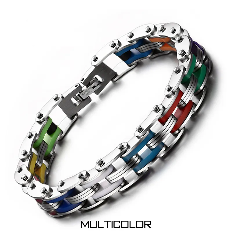 Titanium & Silicone Men Motor Bicycle Chain Bracelets Cuff Wristbands Punk Jewelry Male Brace lace Motorcycles Pulsera 8 Color264b