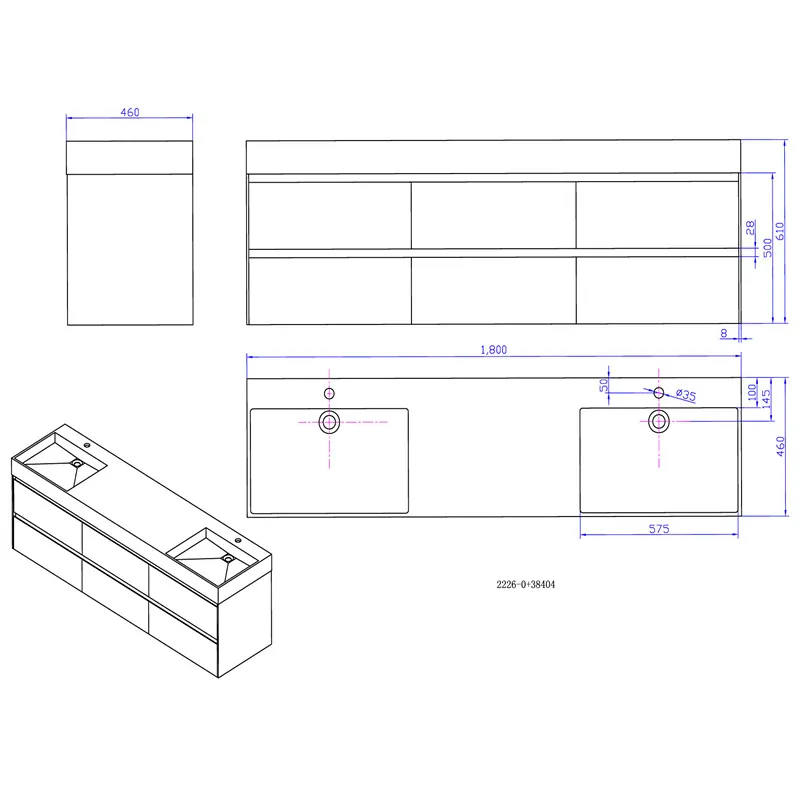 1800mm Bathroom Furniture Free Standing vanity Stone Solid Surface Blum Drawer Cloakroom Wall Hung Cabinet Storage 2226