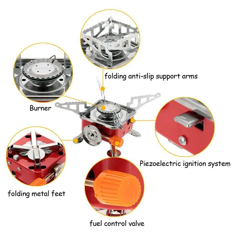 2017 Utomhus 4000Btu Automatisk piezoelektrisk One Burner Gas Spisar Fyra fyrkantiga picknick Camping Backpacking Cook Spis