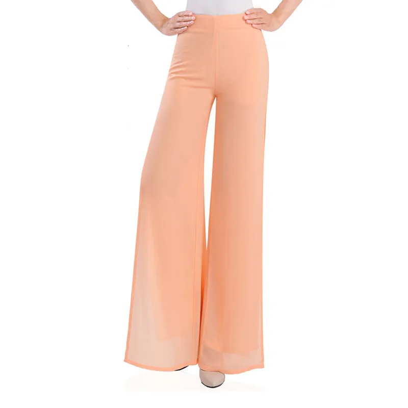 Women Ladies Vintage Loose High Waist Long Trousers Chiffon Side Split Casual Palazzo Pants Wide Leg Pants pantalones