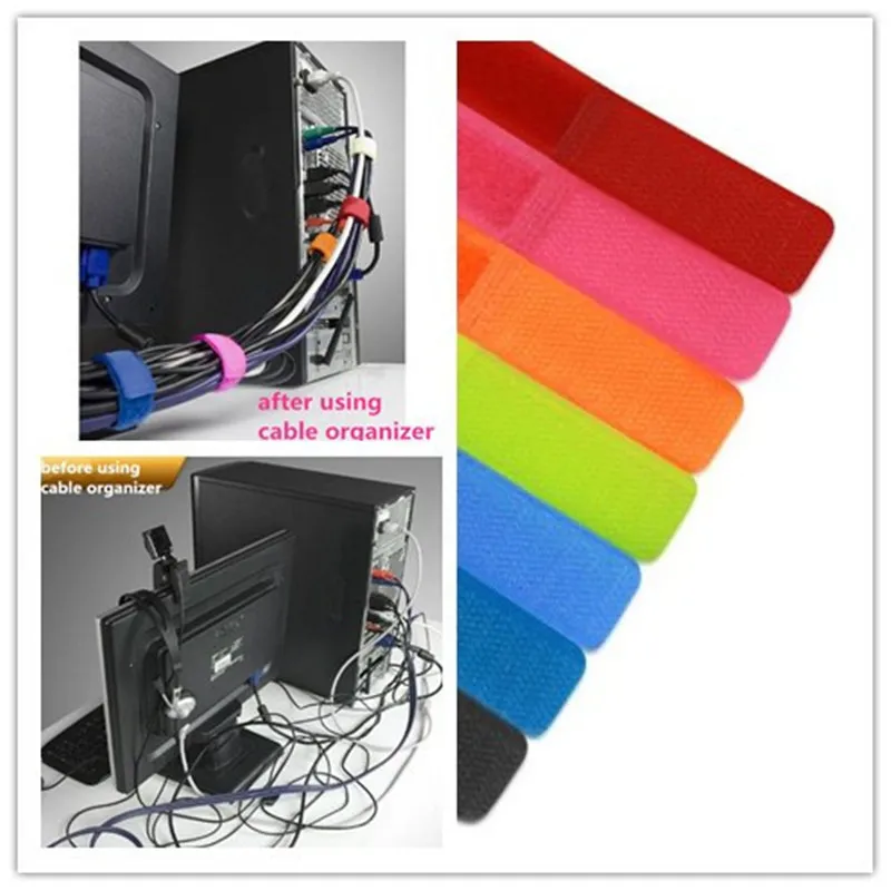 Colorful Nylon cable organizer Ties magic tape Sticky Wire Strap cord Wrap Fastening zpg044