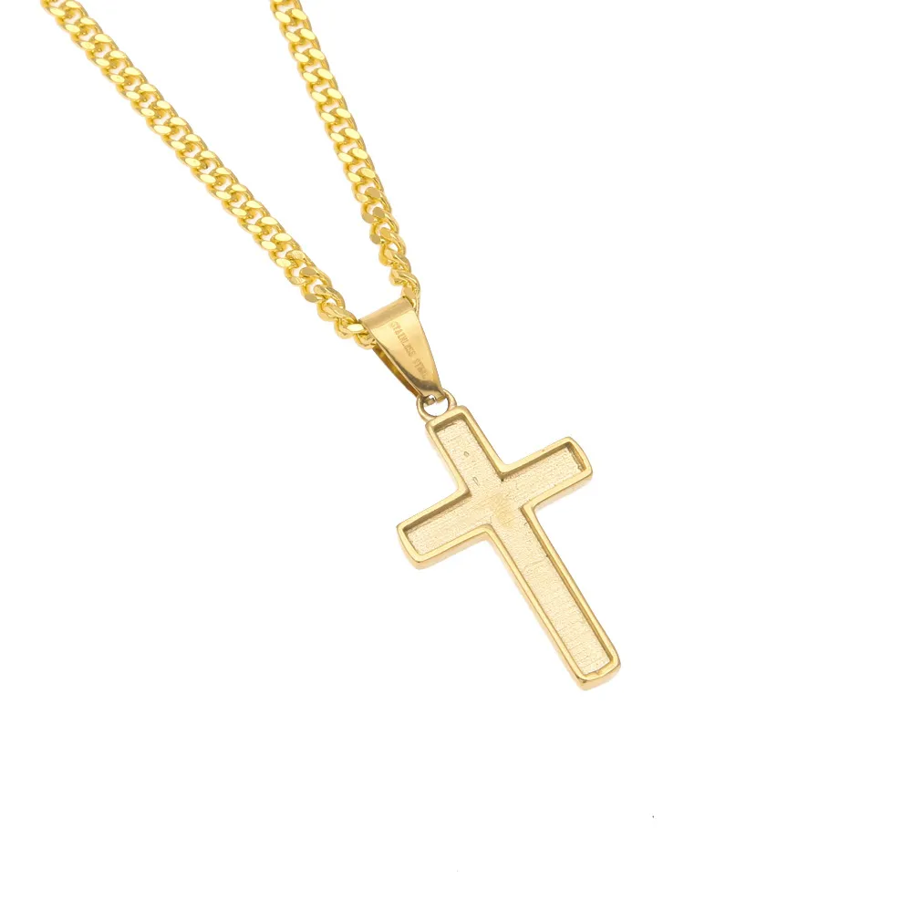 Nouveau pendentif croix en or en acier inoxydable glacé Bling CZ strass pendentif en métal collier 24 pouces chaîne cubaine bijoux Hip hop