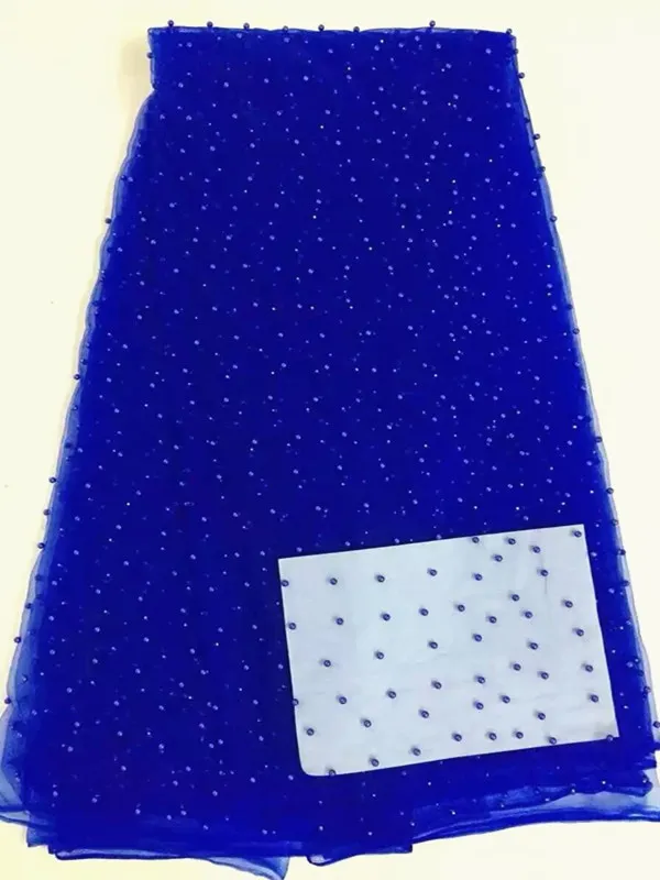 5 Yards/pc Top sale royal blue french net lace with beads decoration african mesh lace fabric for party dress RN1-9